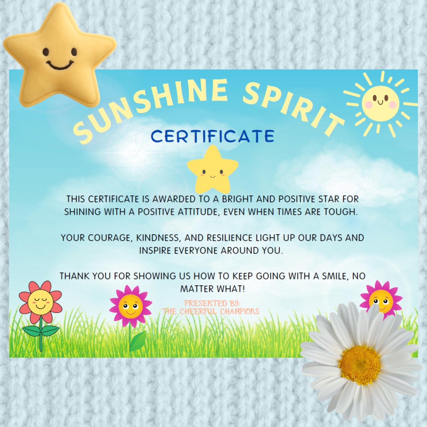 Certificate - Sunshine Spirit - Celebrate Happiness - Parents Teachers - Reward Award - Childrens Gifts