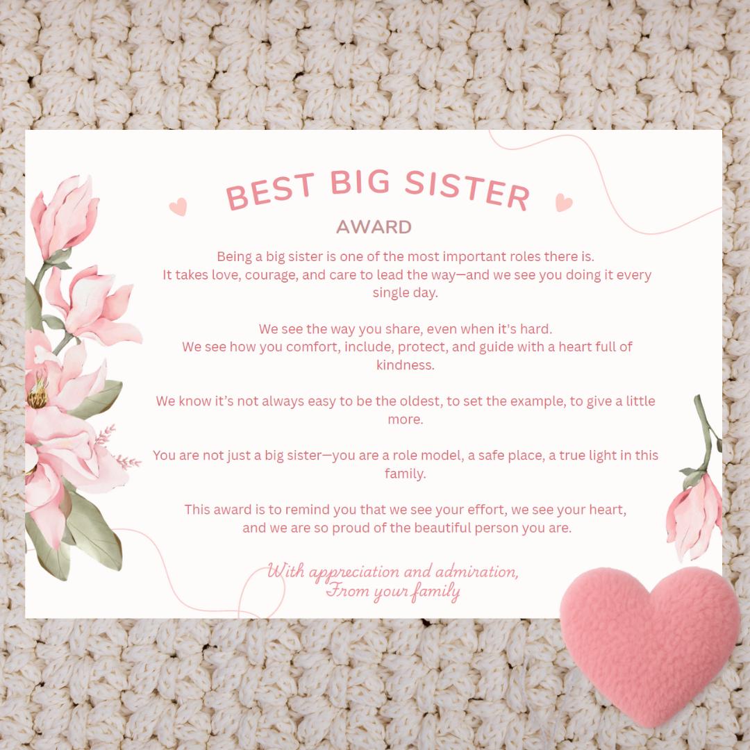 Printable “Best Big Sister” Award – Gentle Recognition from the Heart | Big Sister Certificate PDF Download - Magic Fairy Post