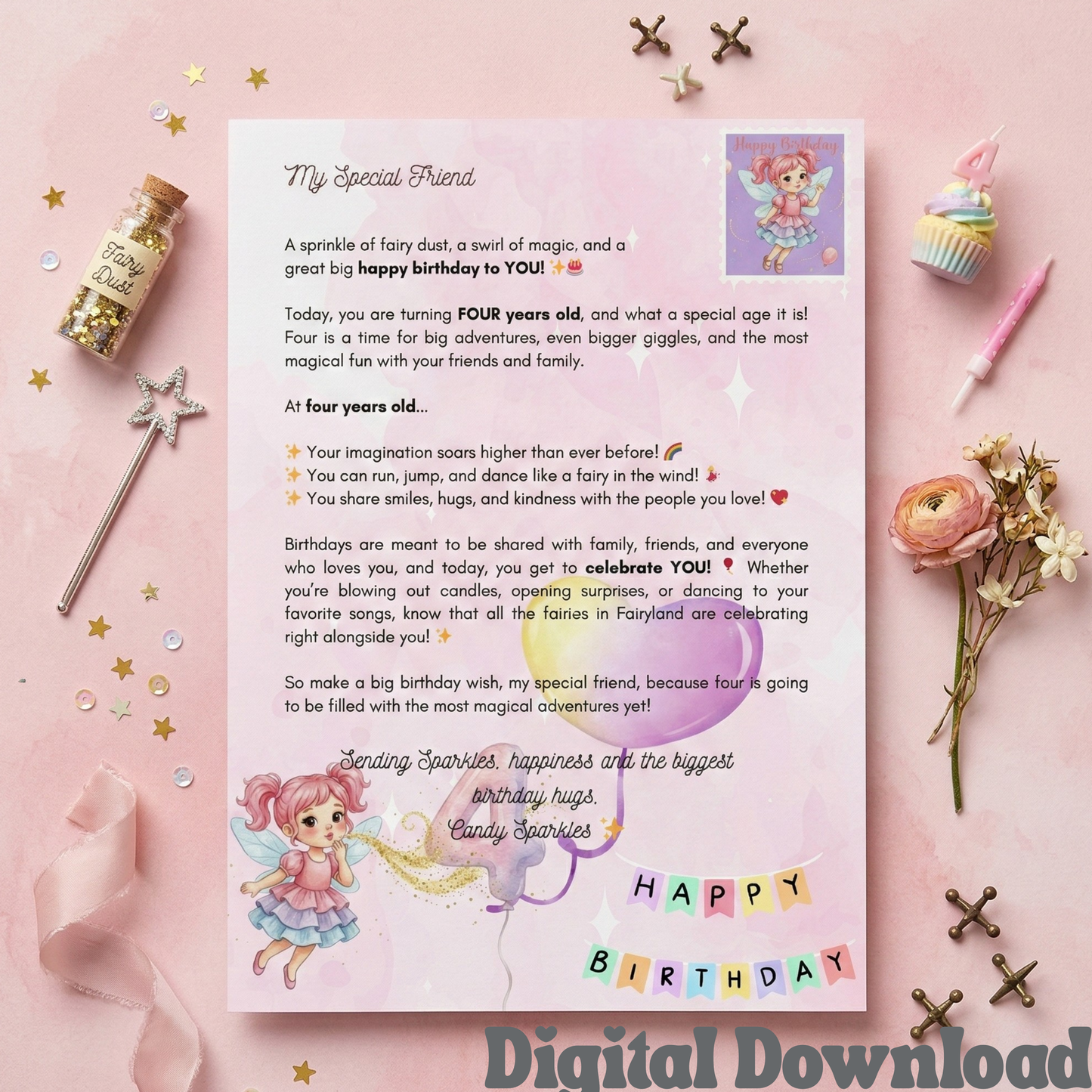 4th Birthday Fairy Letter from Magic Fairy Post - Happy Birthday Letter Card - Magic Fairy Post