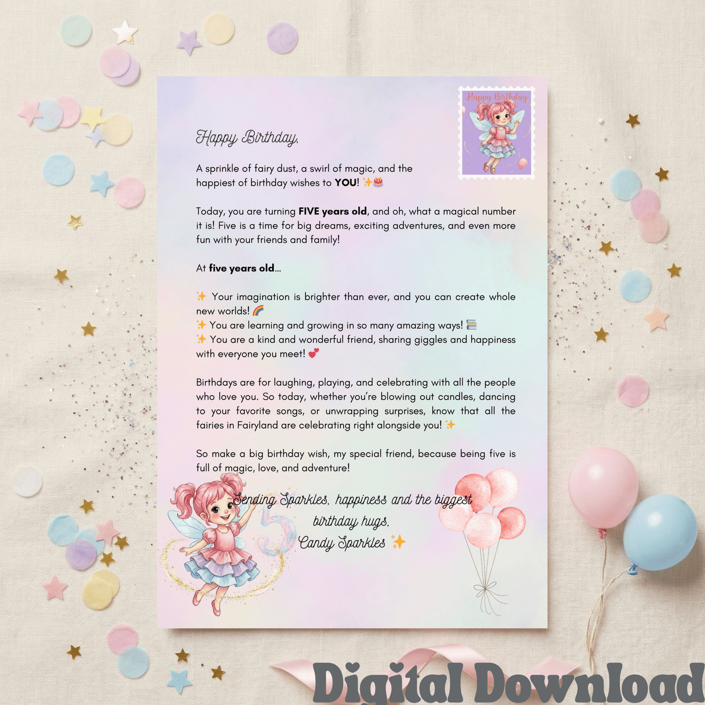 5th Birthday Letter Printable - Magic Fairy Post - Magic Fairy Post