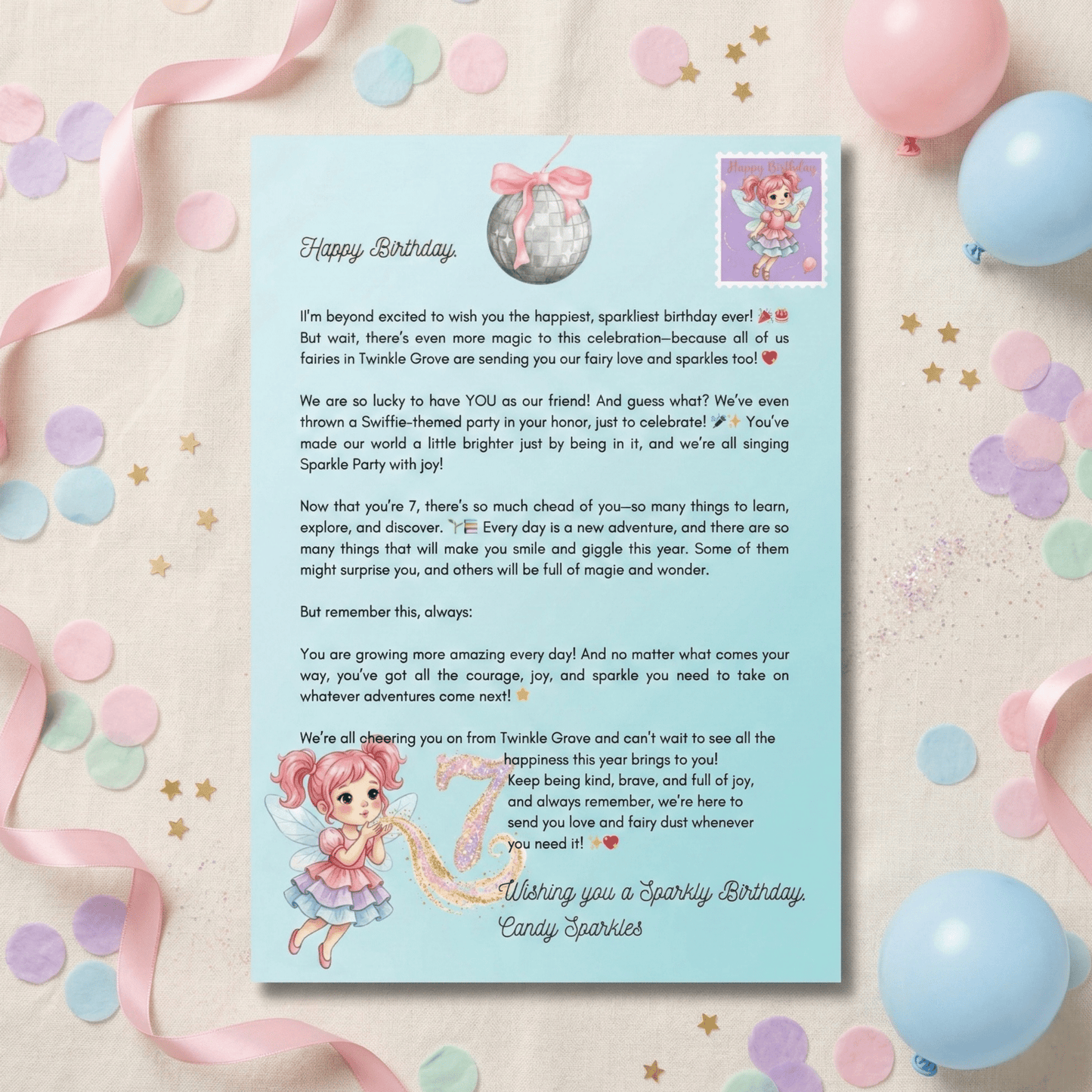7th Birthday Letter - Magic Fairy Letter - Printable Magical Birthday Greeting for Kids - Digital Download Card - Magic Fairy Post