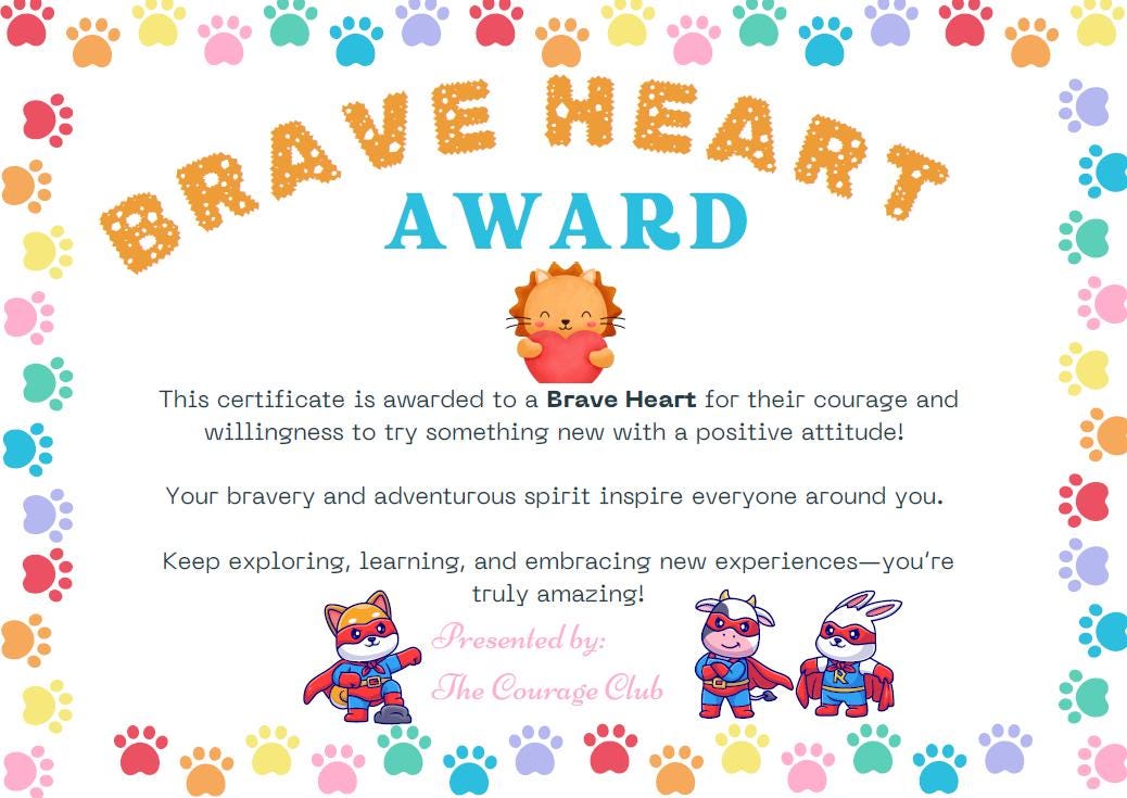 Brave Heart Award - Certificate - Teacher Aid - Reward - Bravery Award - Magic Fairy Post