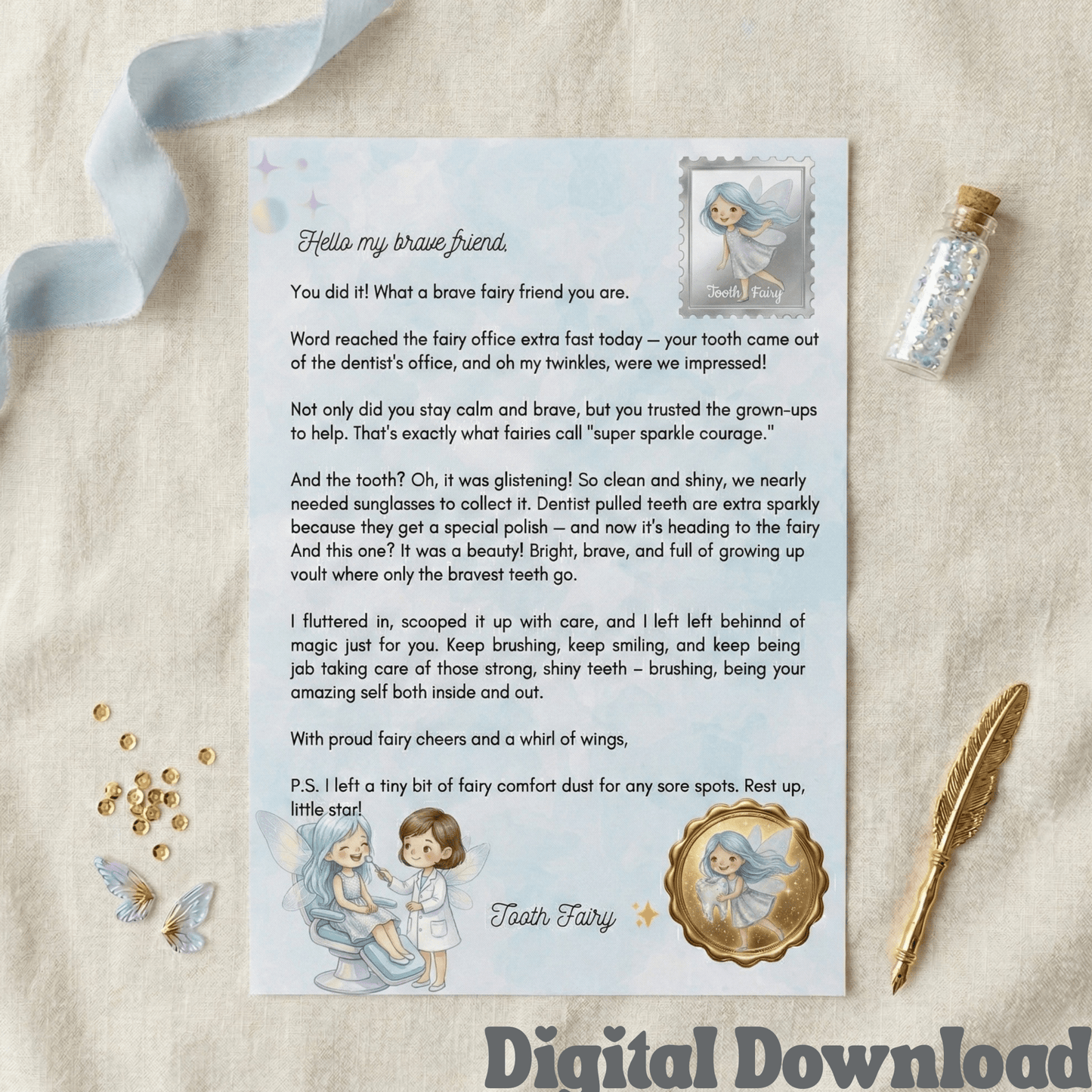 Brave Kids Tooth Fairy Letter: Dentist Visit Magic (PDF Downloadable Note) - Magic Fairy Post