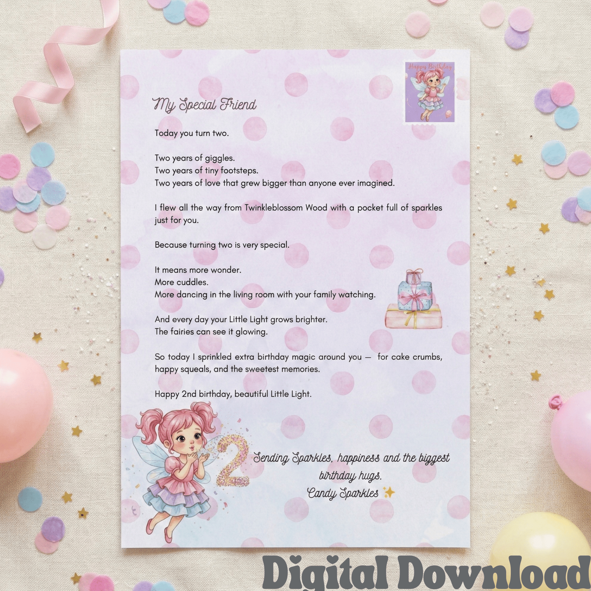 Candy Sparkles 2nd Birthday Fairy Letter - Magic Fairy Post
