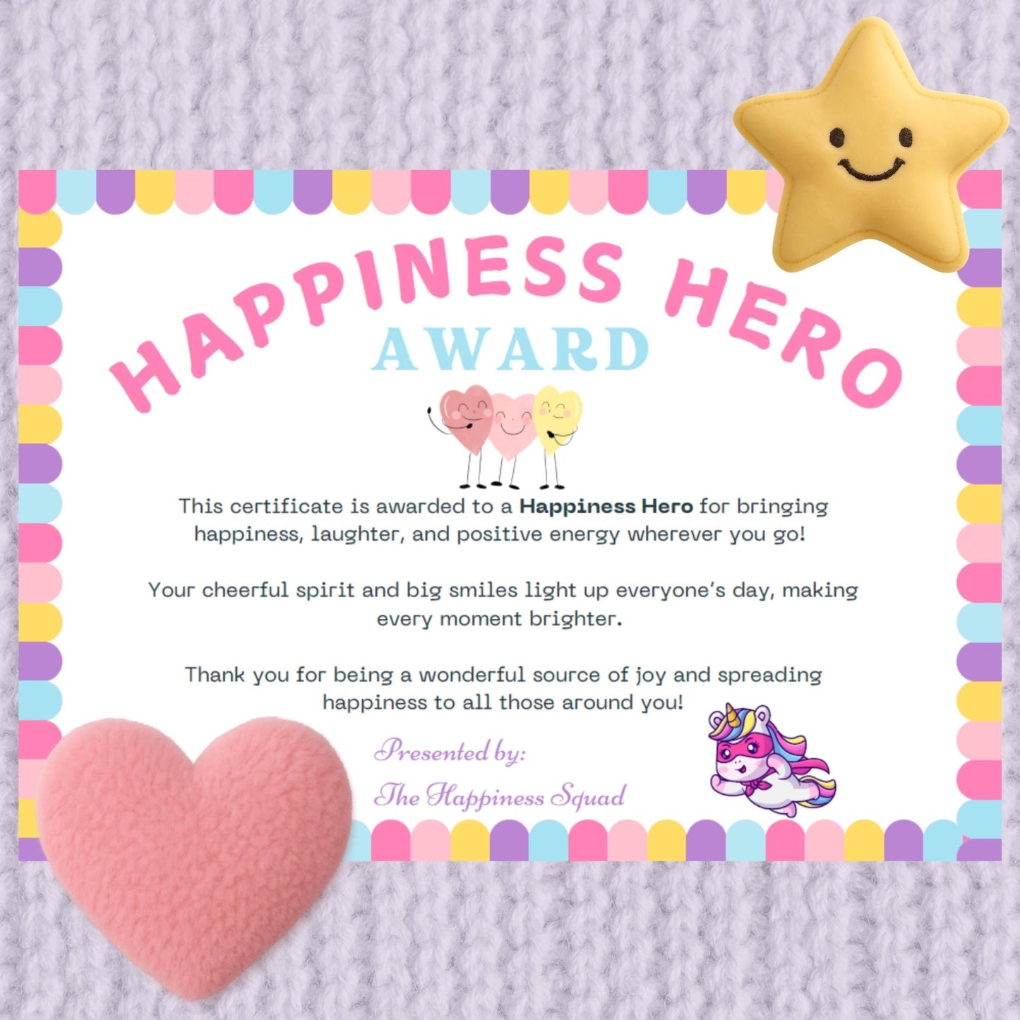 Certificate Happiness Reward for bringing a smile - teachers parents recognition - award - Magic Fairy Post