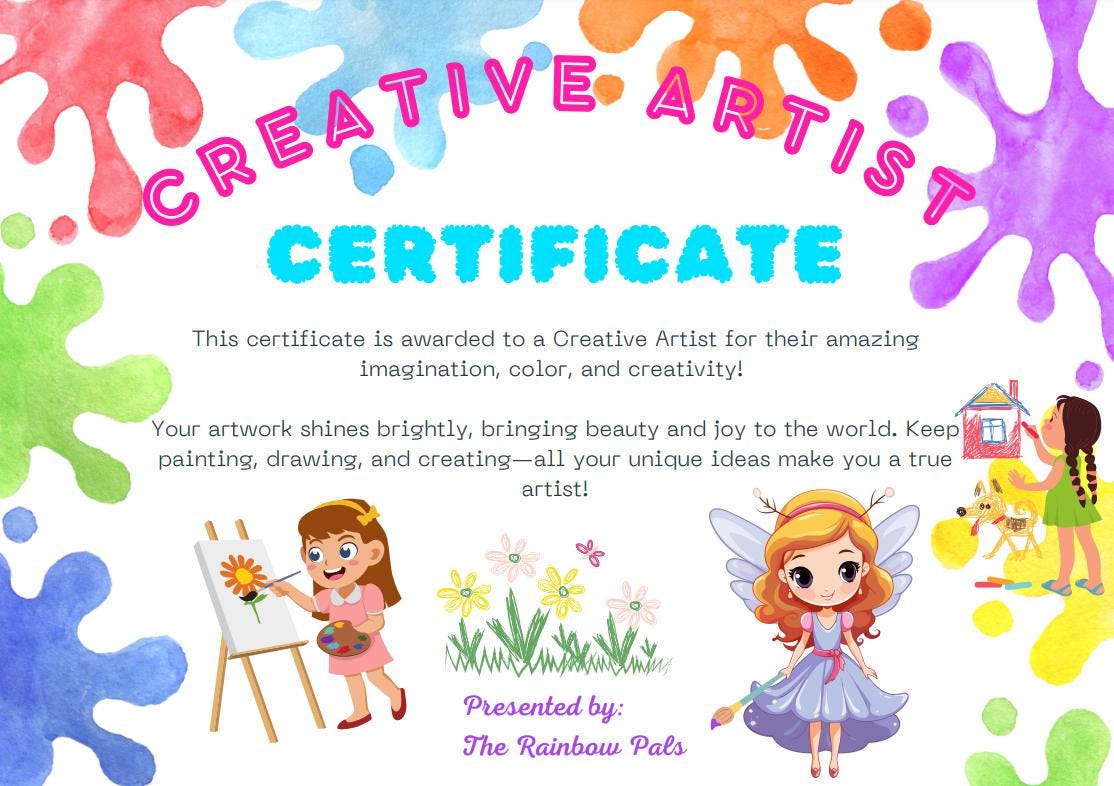 Creative Artist Certificate - Award - Teacher - Reward - Art - Creativity - School - Magic Fairy Post