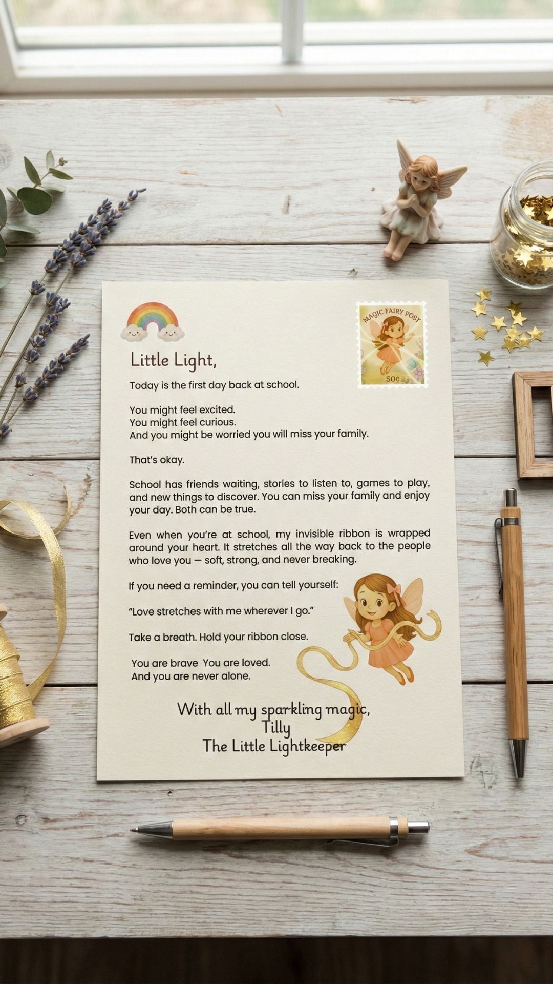 FREE First Day of School Tilly Fairy Letter Printable | Separation Anxiety Support | Back to School Letter | Tilly the Little Lightkeeper - Magic Fairy Post