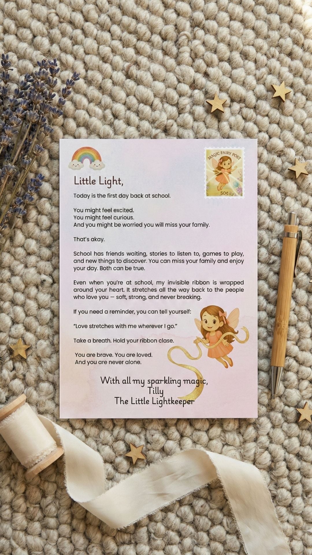 FREE First Day of School Tilly Fairy Letter Printable | Separation Anxiety Support | Back to School Letter | Tilly the Little Lightkeeper - Magic Fairy Post