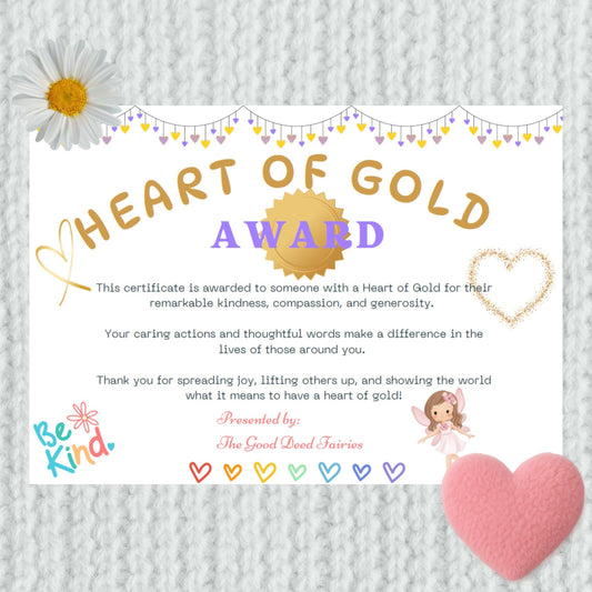 Heart of Gold Award - Certificate - Teacher - School - Reward - Kindness - Certificate for child - Magic Fairy Post