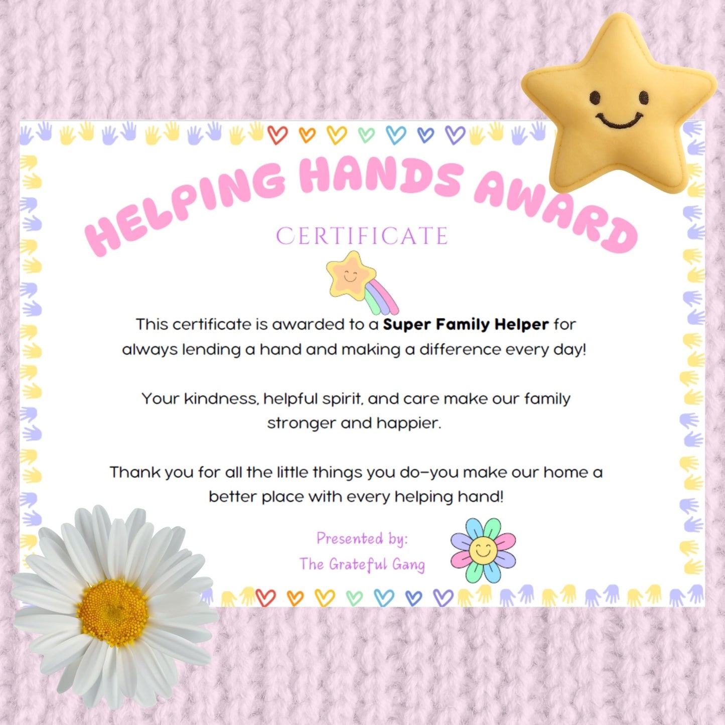 Helping Hands Award Certificate: Printable Kids Reward (Digital Download) - Magic Fairy Post