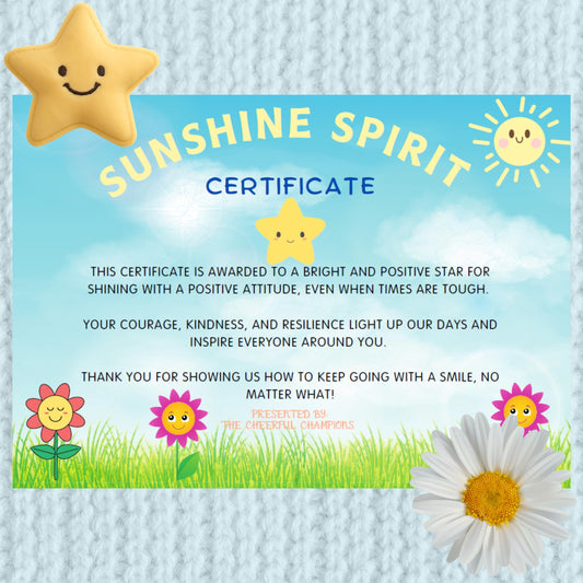Certificate - Sunshine Spirit - Celebrate Happiness - Parents Teachers - Reward Award - Childrens Gifts