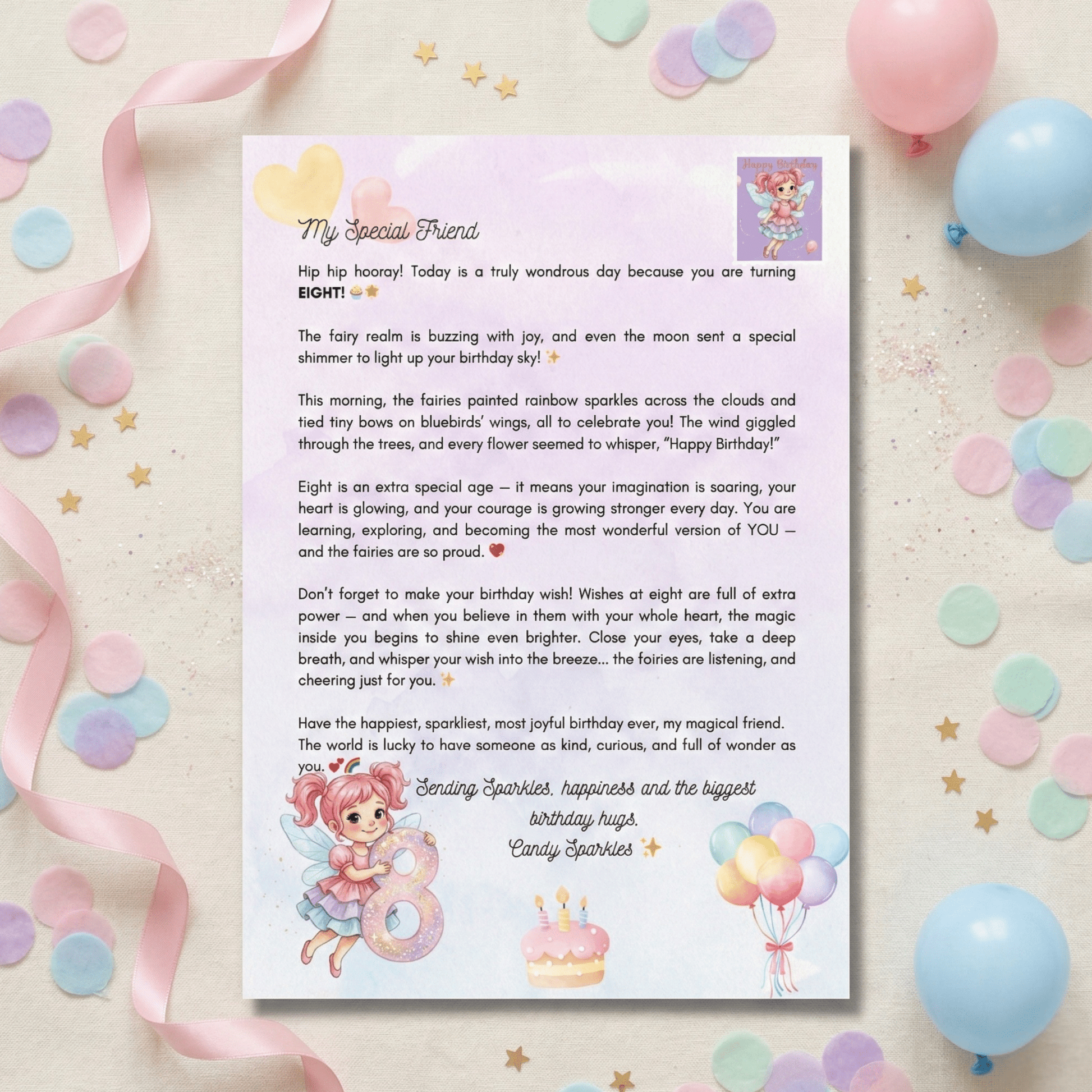 Magical Birthday Letter from Candy Sparkles the Fairy – For 8 - Year - Olds | Magic Fairy Post - Magic Fairy Post