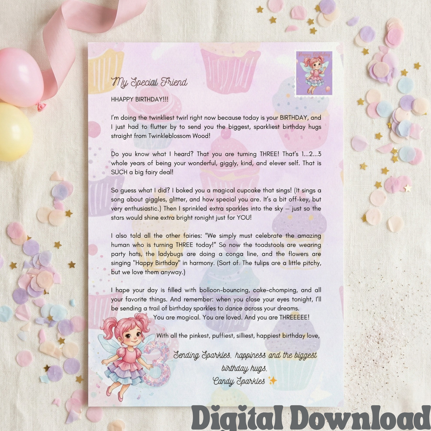 Magical Fairy Birthday Letter for a 3 - Year - Old Girl – From Candy Sparkles | Printable - Magic Fairy Post