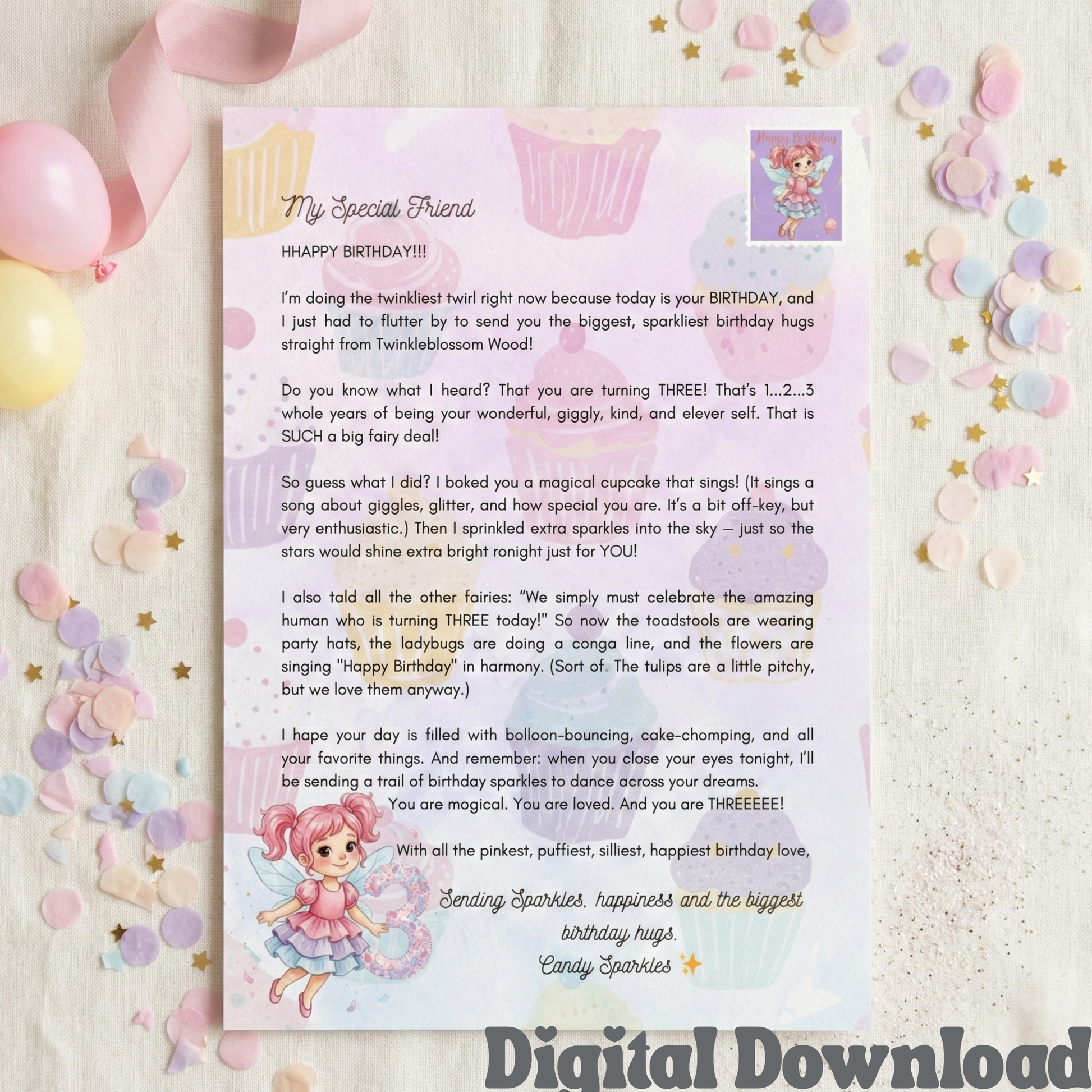 Magical Fairy Birthday Letter for a 3 - Year - Old Girl – From Candy Sparkles | Printable - Magic Fairy Post