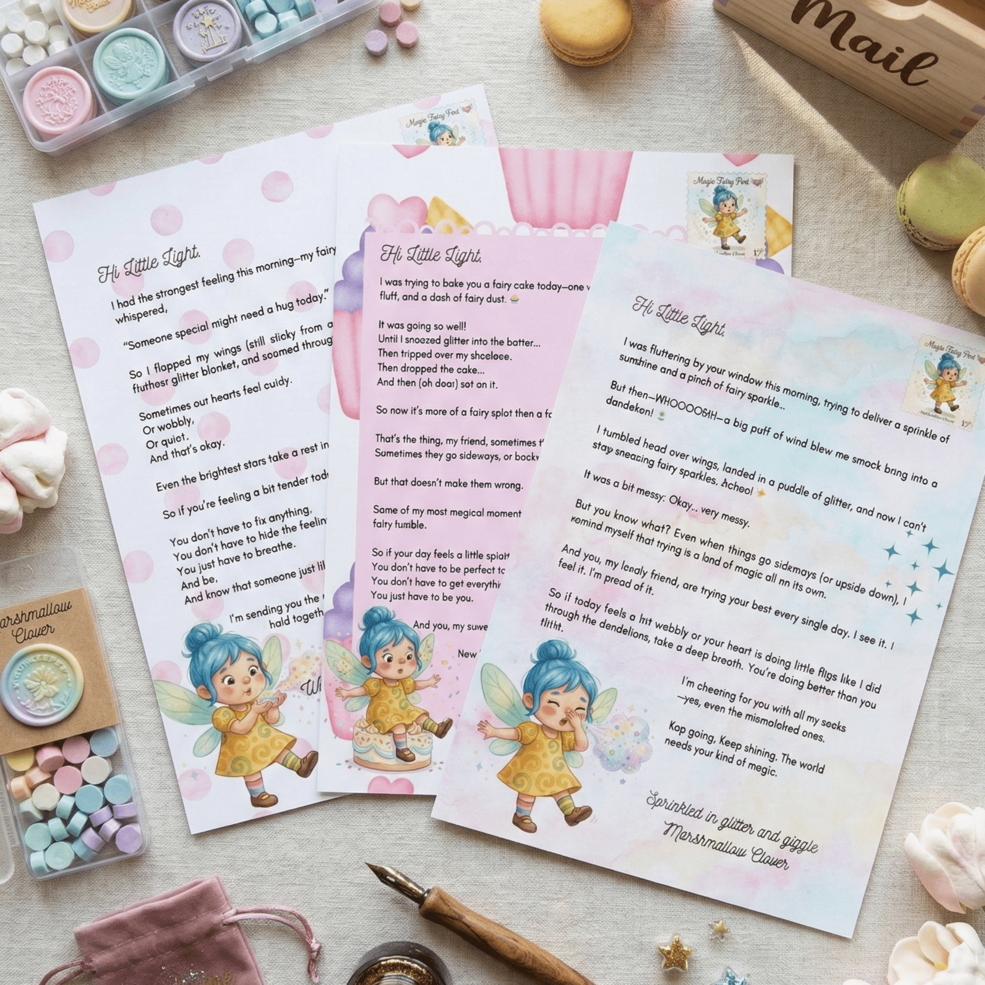 Marshmallow Clover Fairy Letter Pack: Encouragement Notes for Kids (PDF) - Magic Fairy Post