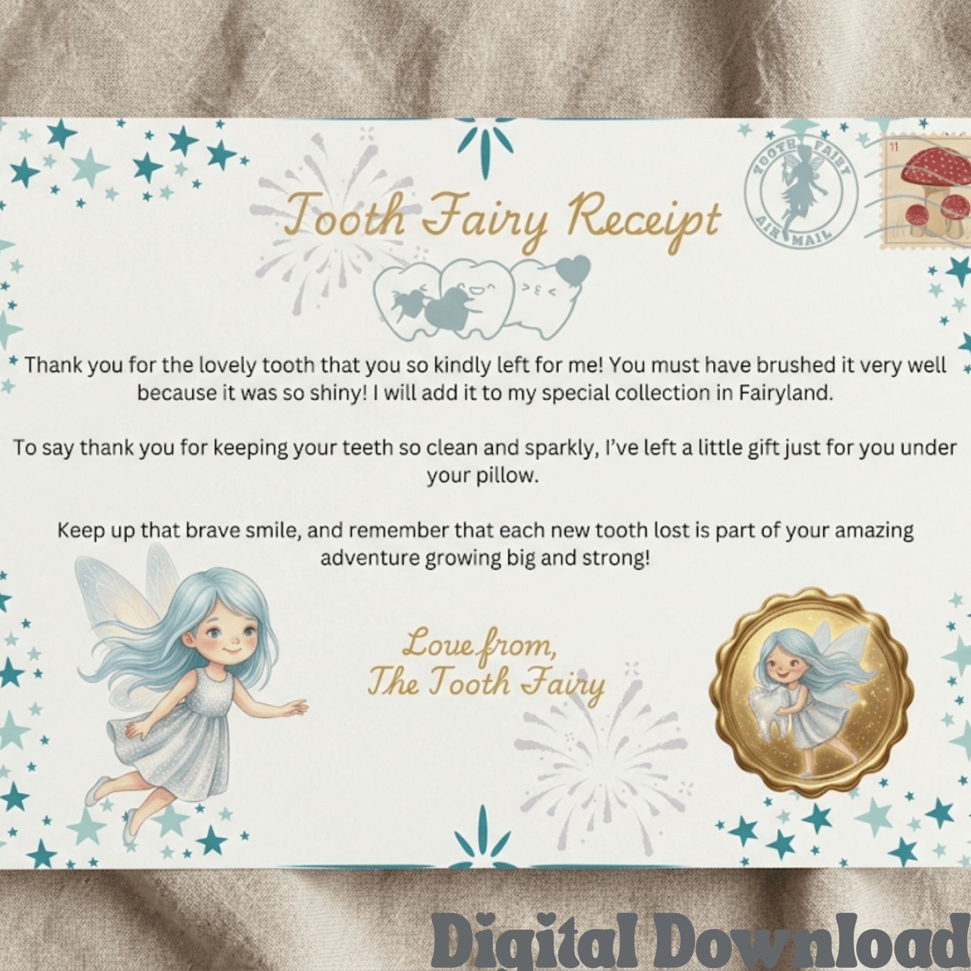 Printable Tooth Fairy Receipt: Lost Tooth Certificate (Digital Download) - Magic Fairy Post