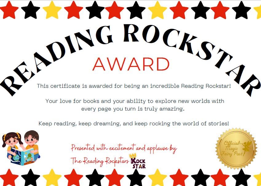 Reading Rockstar Award Certificate for Children/Back to School - Magic Fairy Post