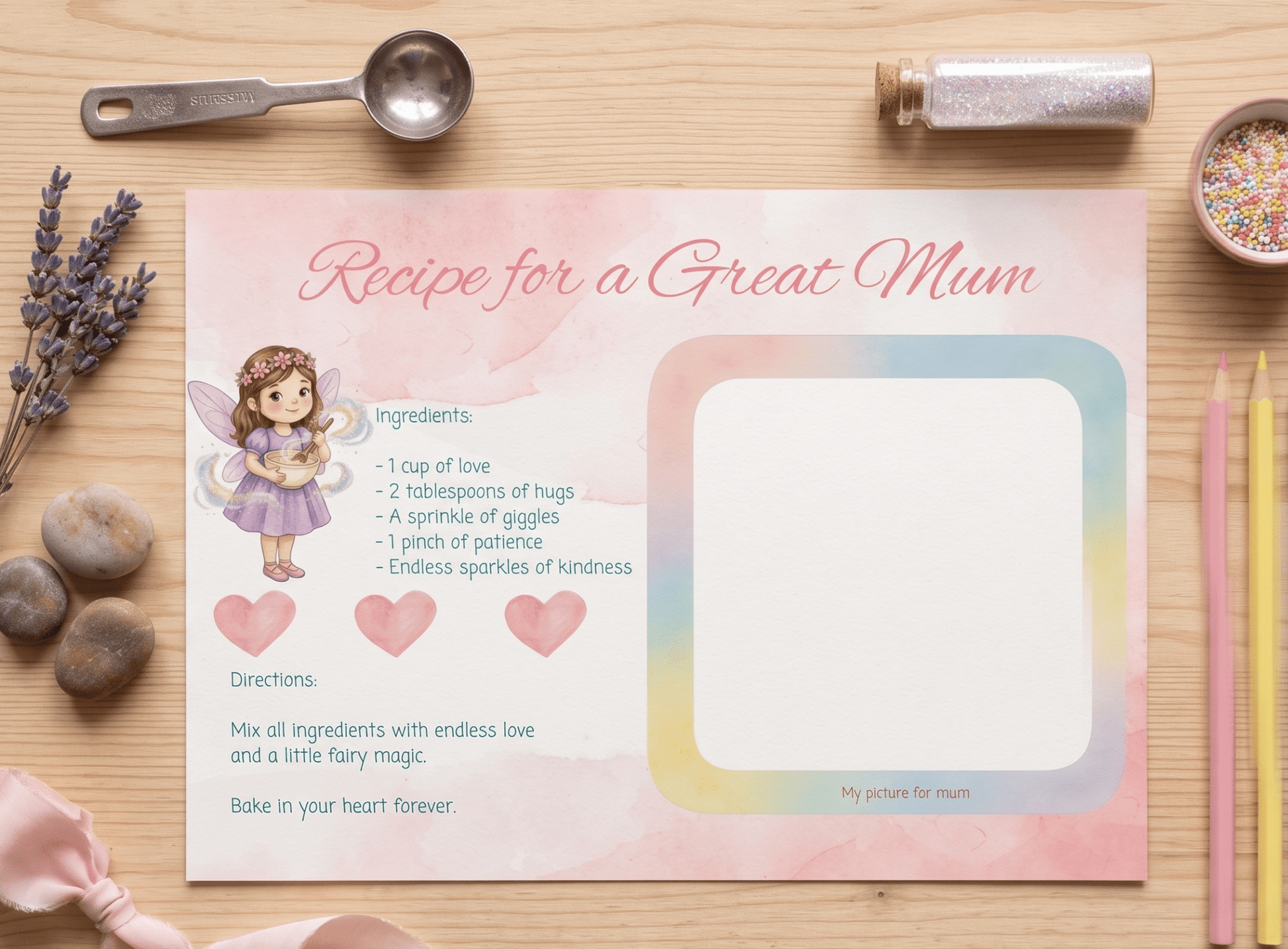 Recipe for a Great Mum - Mothers Day Gift, Print for Mum, Mothers Day, Gift for Mum, Keepsake - Magic Fairy Post