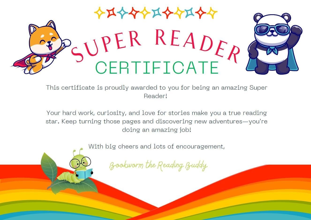 Super Reader Certificate for children to celebrate milestones - bring magic to your childs world - Magic Fairy Post