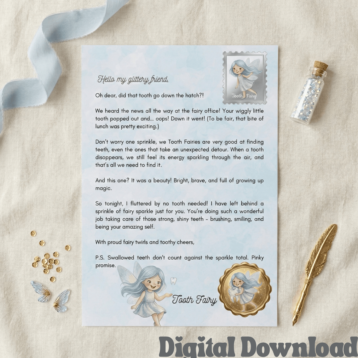 Swallowed Tooth Fairy Letter: Watercolor Keepsake (Printable Instant Download) - Magic Fairy Post