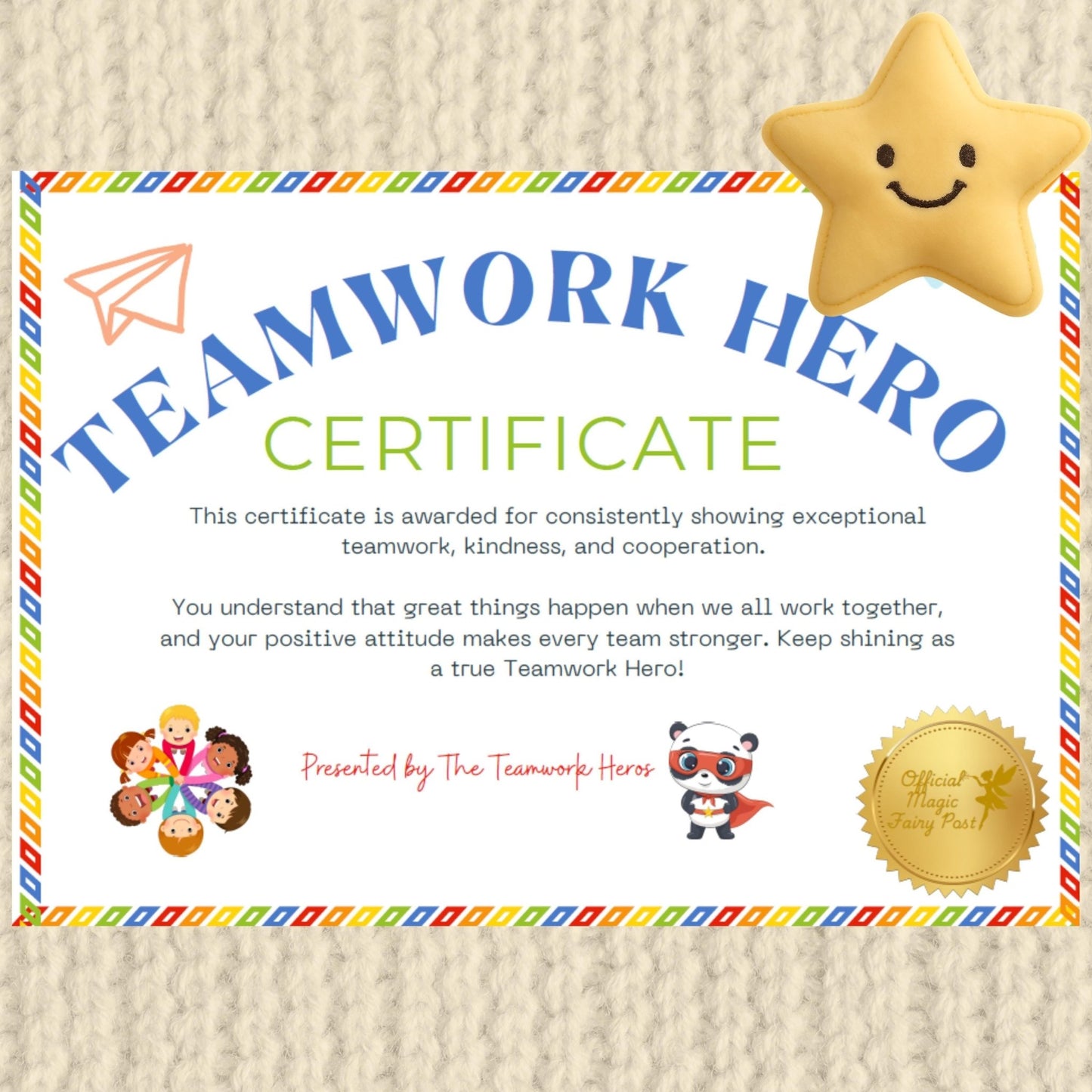 Teamwork Hero Certificate/Award for Children - Magic Fairy Post